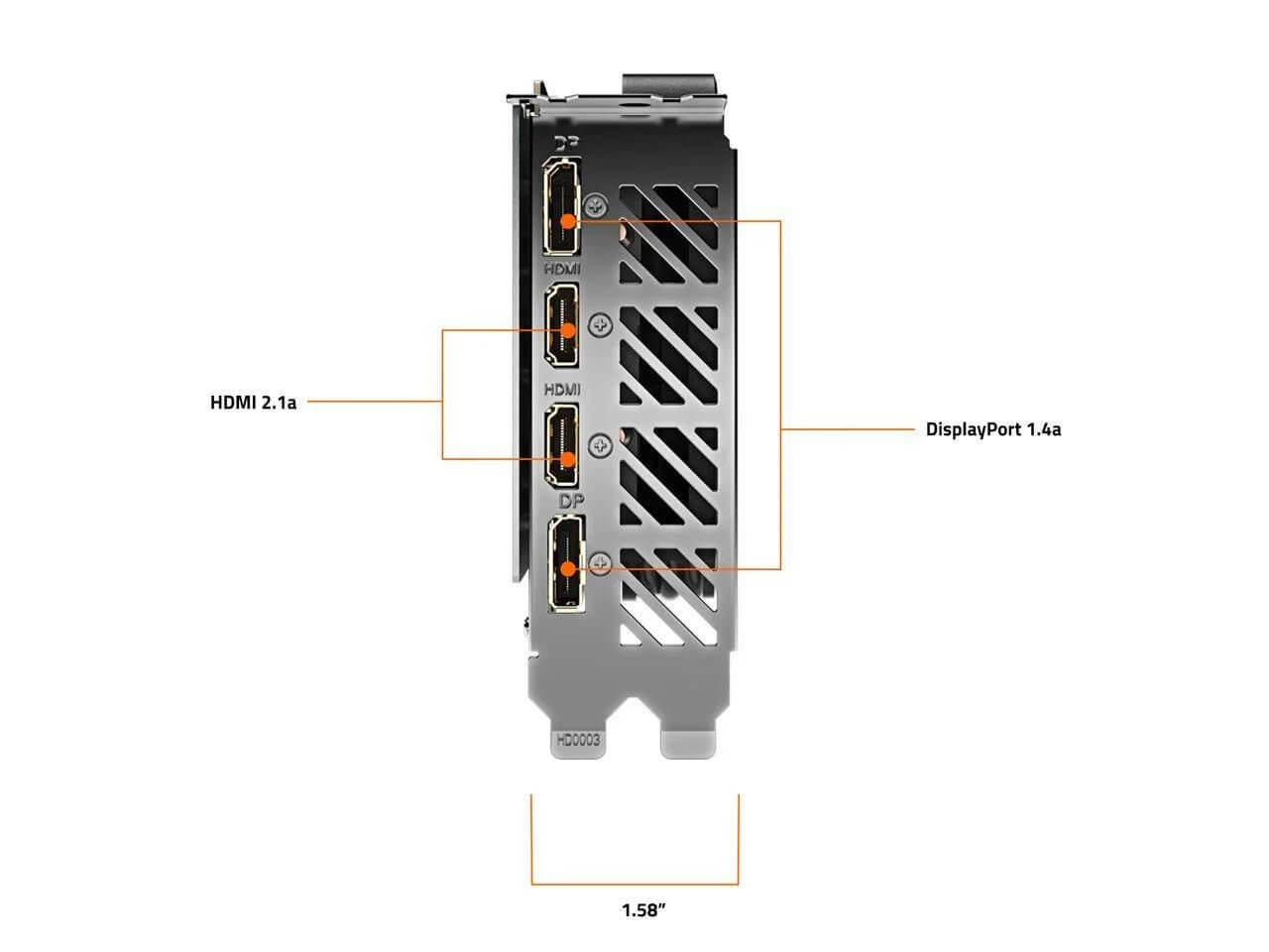 Back view of Geforce RTX 4060 graphics card showing HDMI and DisplayPort connections.