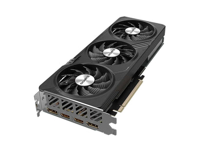 Geforce RTX 4060 8G graphics card with three cooling fans and multiple display outputs for superior gaming performance.